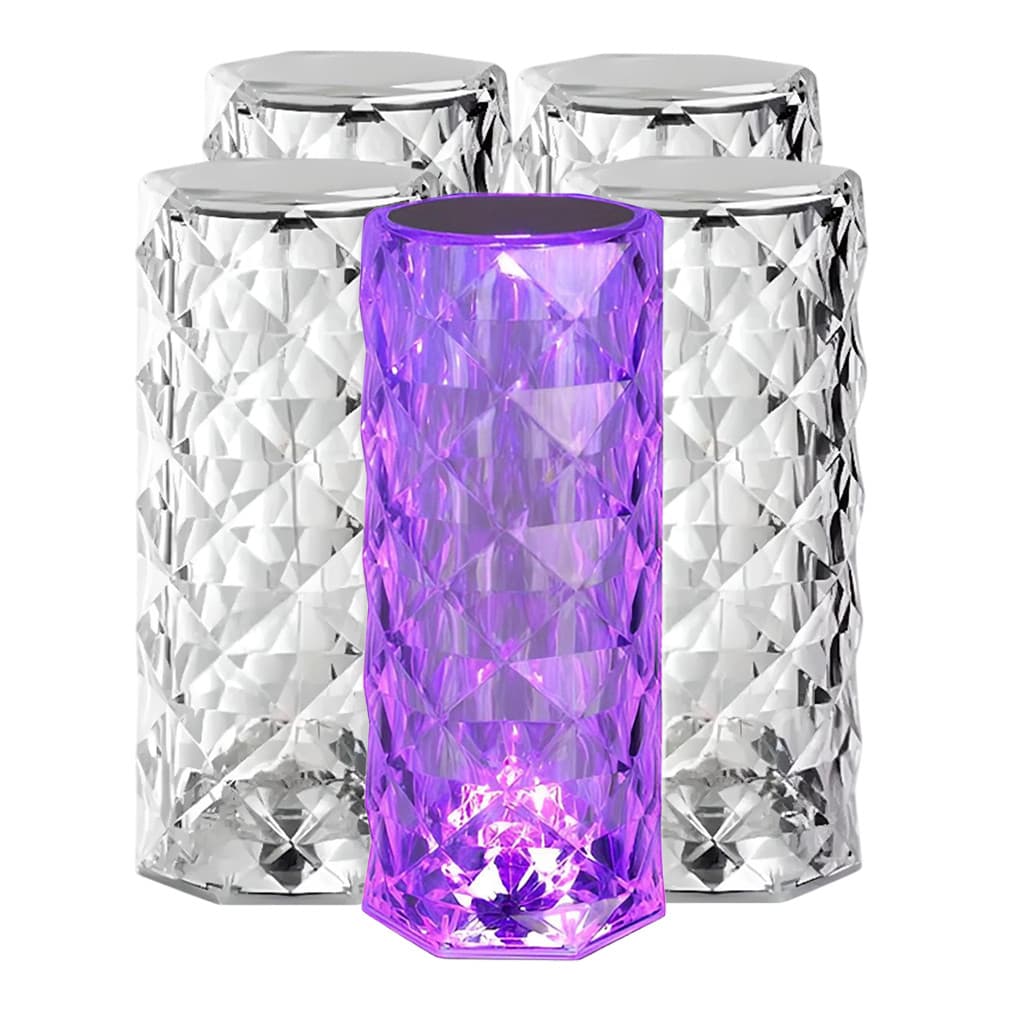Kit 5 Luminária Abajur LED RGB Diamond 16 Cores USB Controle Remoto Cristal Romântico Projetor Mesa