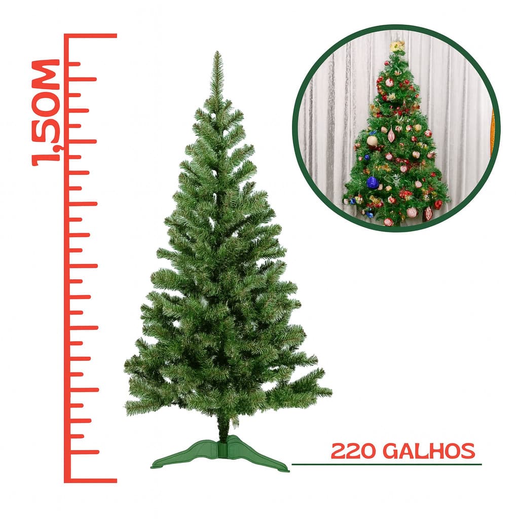Árvore Natal Verde 150cm 220 Galhos Decoração Natalina Pinheiro Pinheirinho Premium