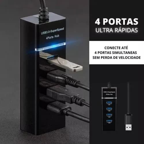 Hub USB 4 Portas 2.0 – Compacto, Leve e Prático