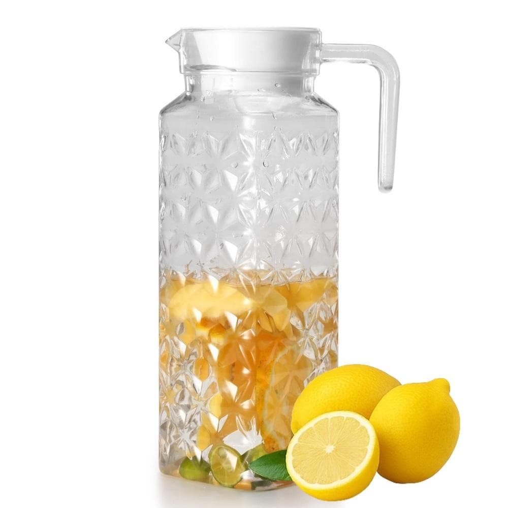 JARRA VIDRO 1 LITRO DIAMOND TAMPA SUQUEIRA CRISTAL SUCO AGUA BEBIDAS PORTA GELADEIRA ALCA DECORADA
