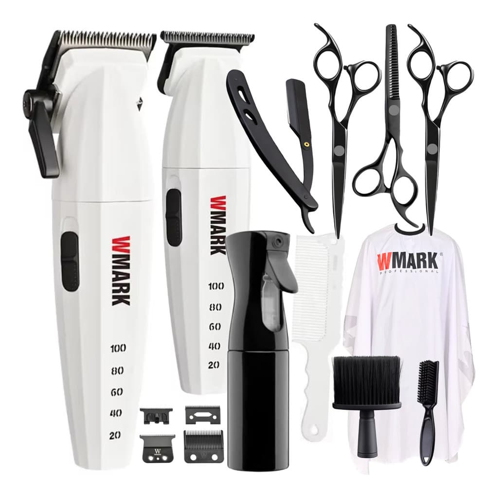 Kit Maquina De Cortar Cabelo Acabamento Wmark Ng 8632 Ng8632 Branco
