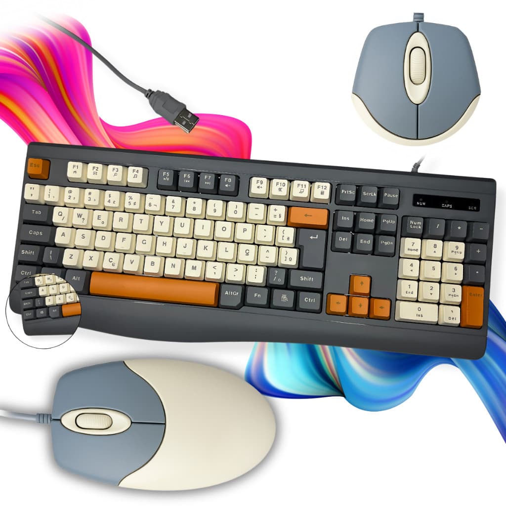 Kit Teclado e mouse Com Fio ABNT2 Combo Teclado e Mouse com Fio Membrana USB