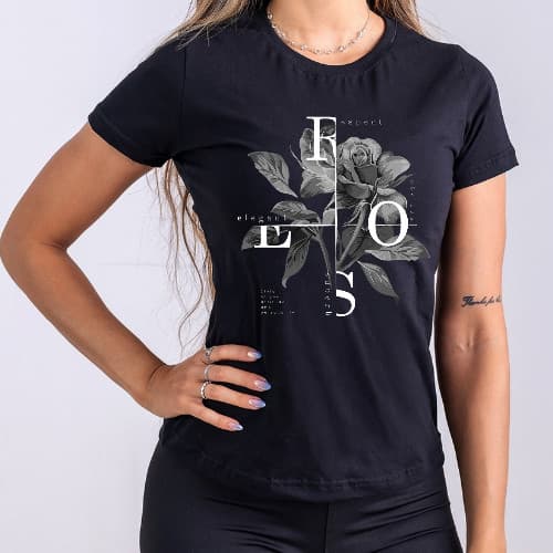 Camiseta T Shirt Baby Look Algodão Flores Casual Moda Estilo