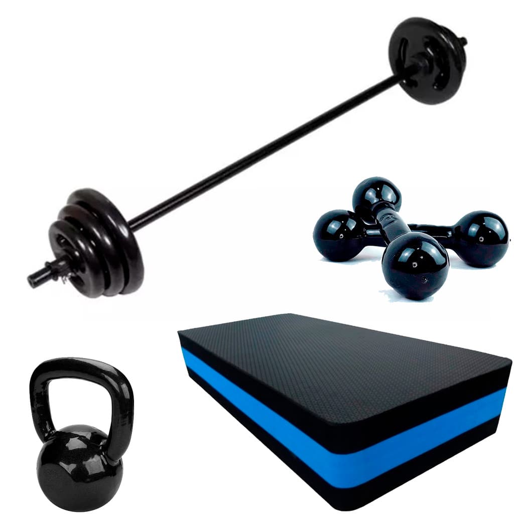 Kit Pump + 10kg em Anilhas + Step + Kettlebell + Halter