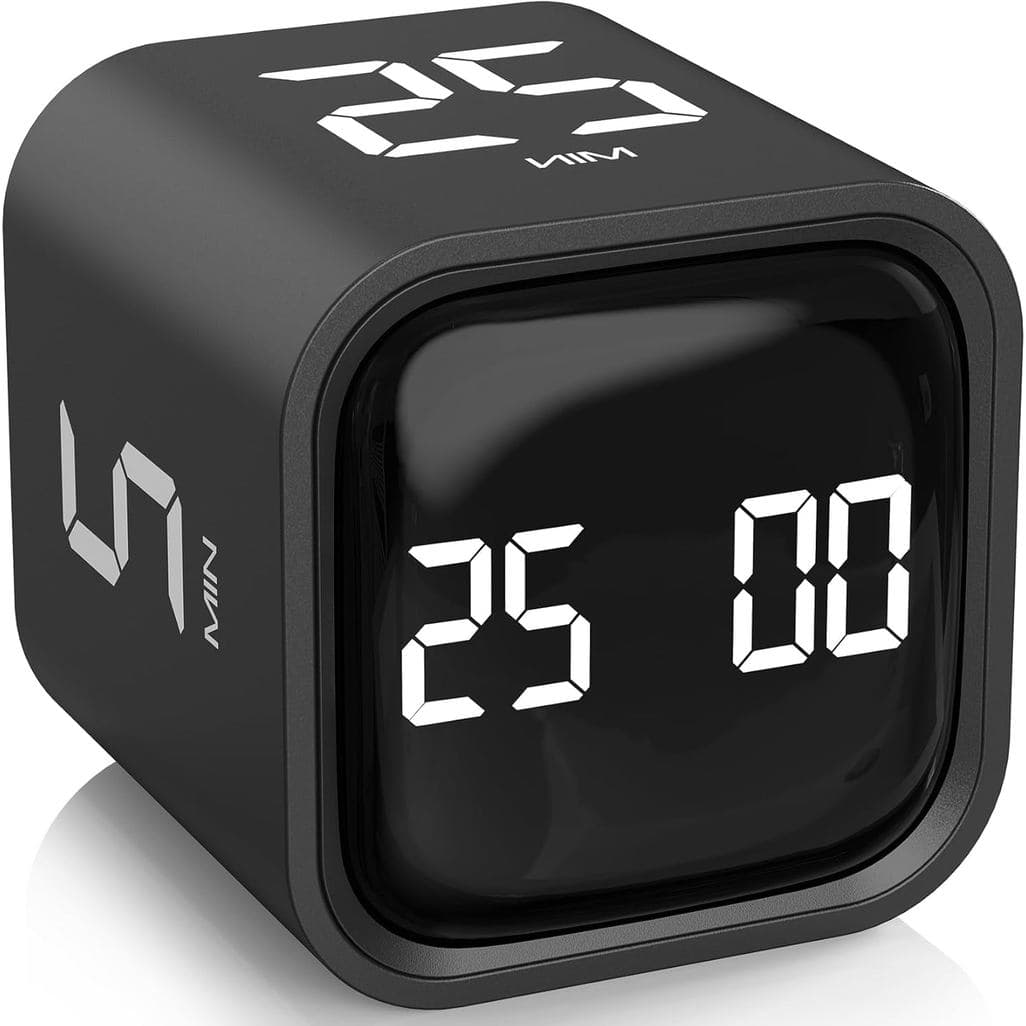 Temporizador Pomodoro Rotativo com Predefinições de 5, 25, 10 e 50 Minutos, Temporizador de Mesa para Produtividade, Fer