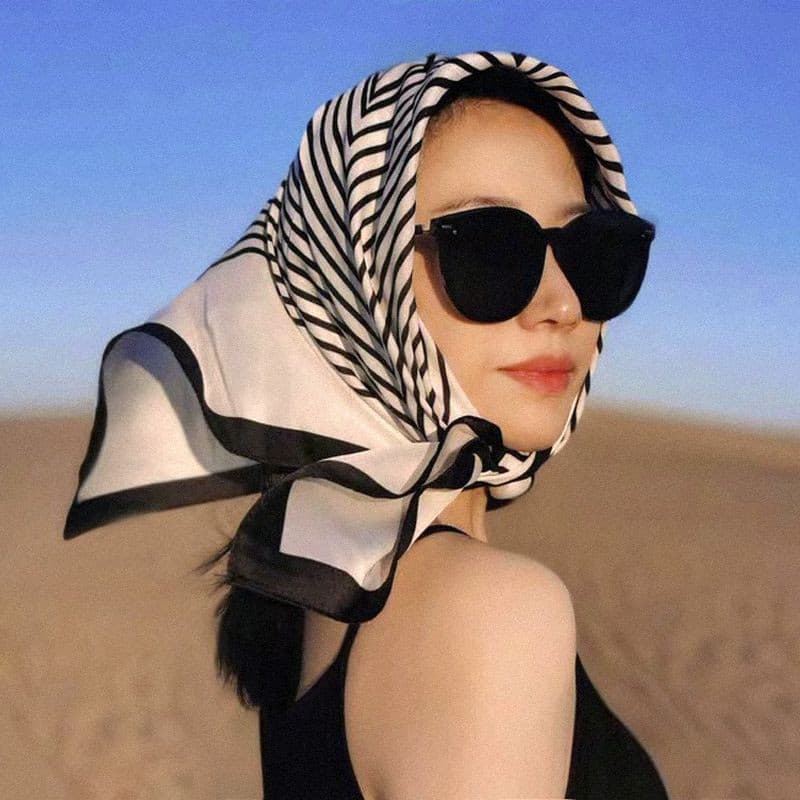 Deserto lenço Dabei Qinggan anel linha Xinjiang viagem Wear listrado pequeno lenço quadrado lenço de seda lenço bandana