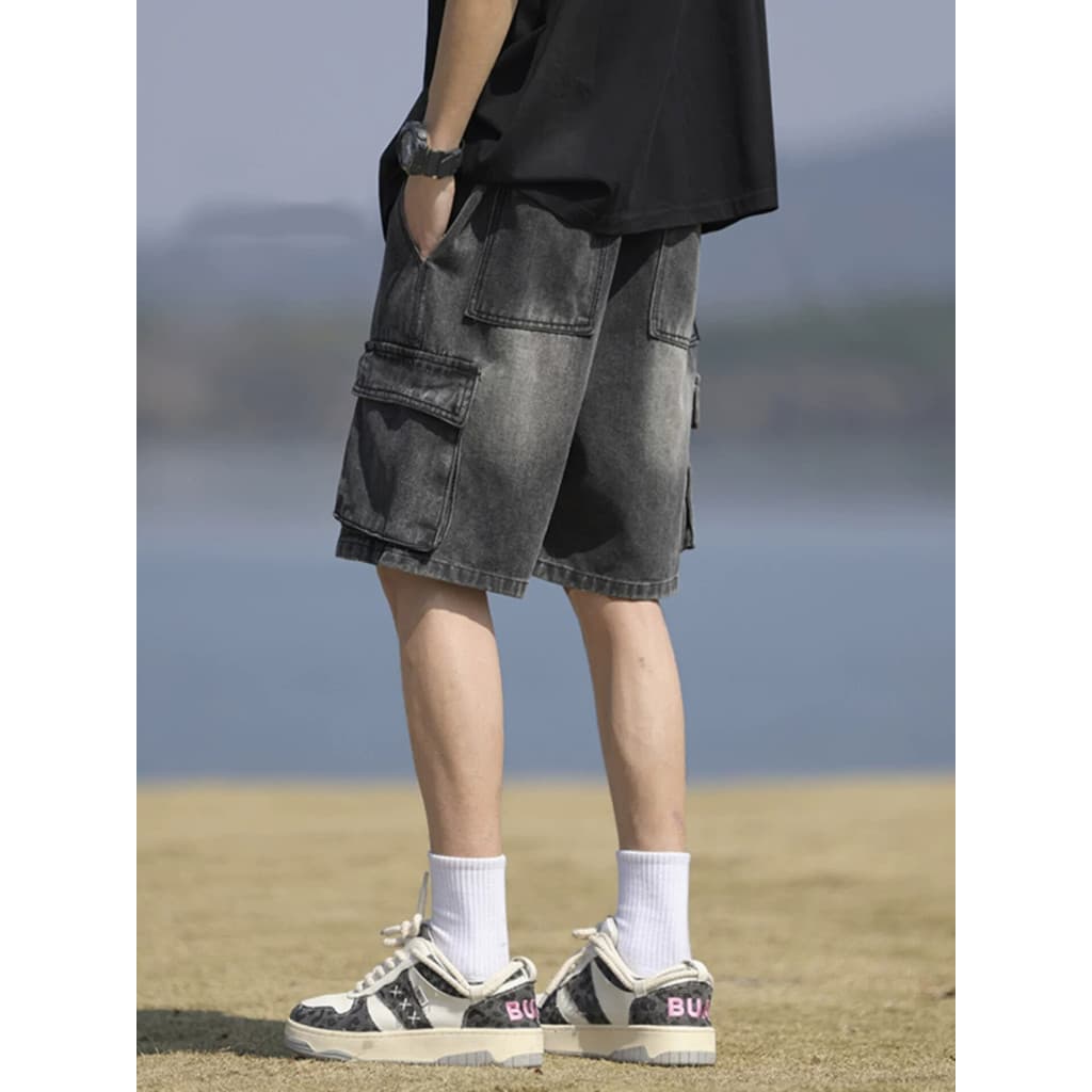 Shorts soltos masculinos novo macacão Casual verão Jeans calças finas de perna reta calças cortadas americanas