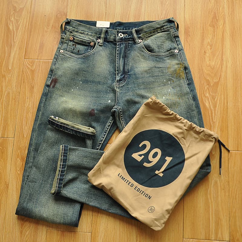 Americano cáqui Retro sentimento nostálgico sujo laca pontos estiramento magro-ajuste calças jeans retas na moda