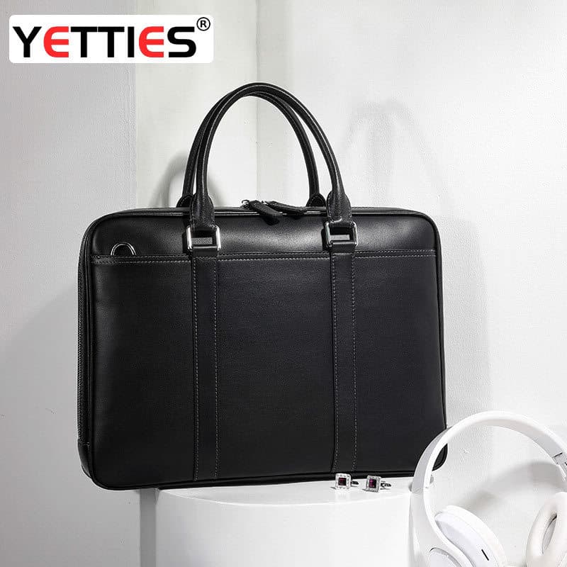 Masculino simples bolsa de negócios couro genuíno embreagem Casual maleta negócios Commuter grande capacidade ombro comp