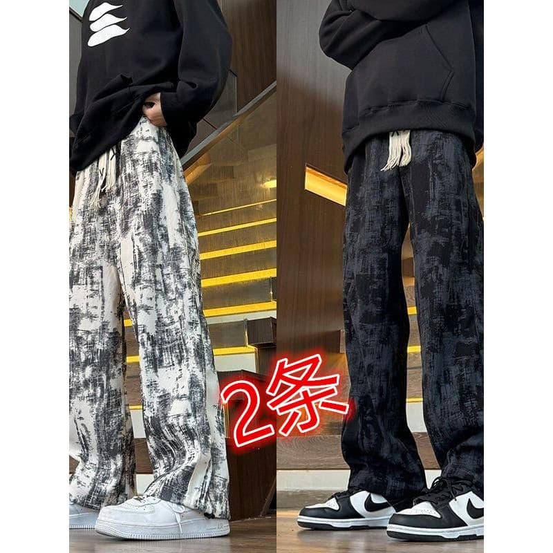 Calças de veludo Tie-Dye masculinas outono inverno estilo americano Street Wear bonito Sweatpants High-End calças casuai