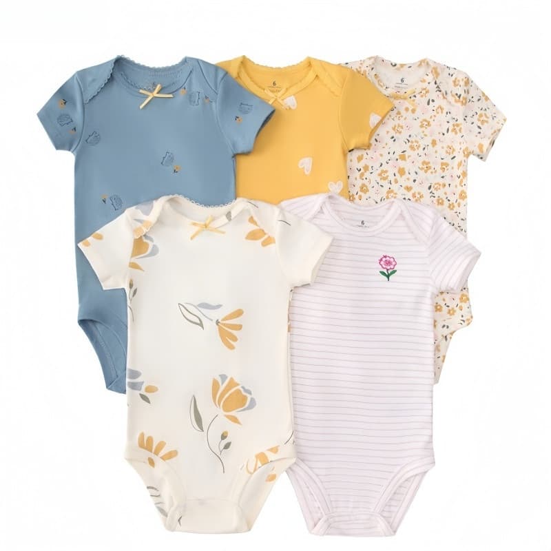 Roupa Íntima para Bebê Menina, Manga Curta, 100% Algodão, 6-24 Meses, Estampa Fofa, Leve e Fresca