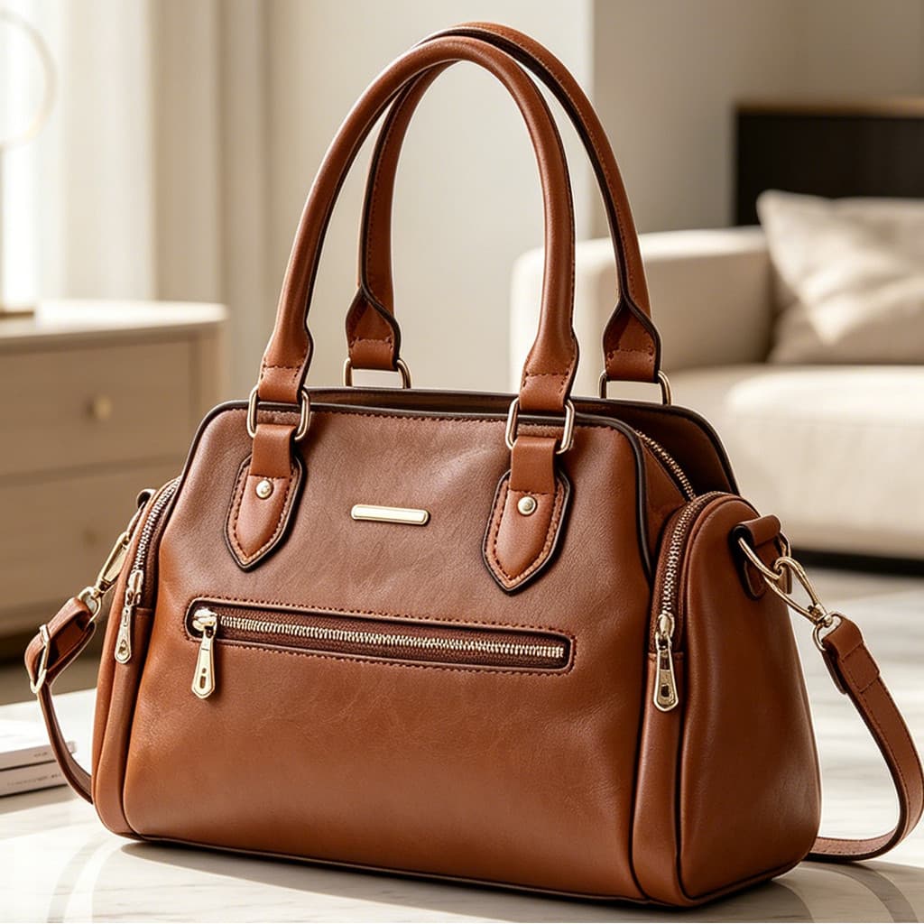 Bolsa Feminina Transversal de Ombro com Alças Duplas e Bolsos com Zíper