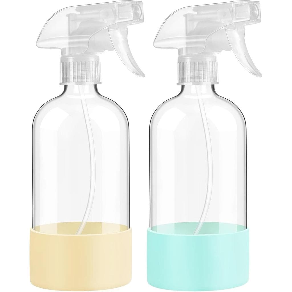 Frascos de Spray de Vidro com Proteção de Silicone, 16 oz, Pacote com 2, Frascos de Spray Reutilizáveis com Bico Ajustáv