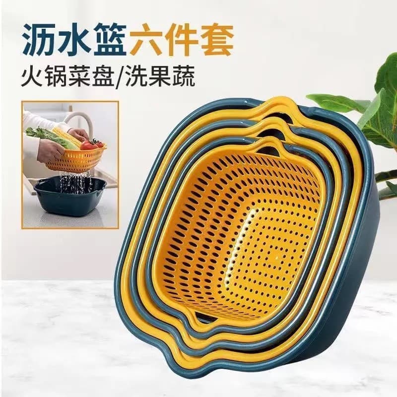 Cesta de drenagem de plástico de camada dupla, lavagem de vegetais, cozinha doméstica, frutas, sementes azuis, sala de e
