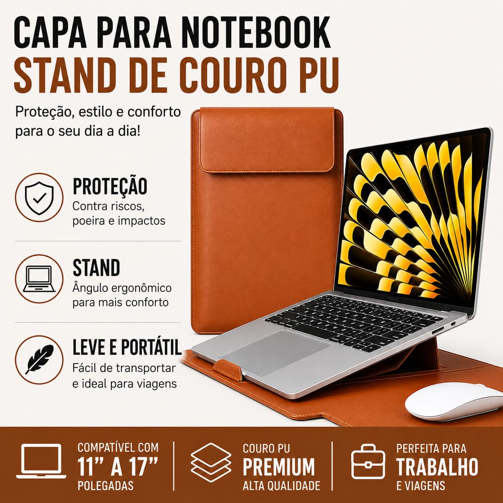 Capa Notebook Couro PU Para MacBook Air Pro 13.3 15.6 16.2 Polegadas Bolsa Protetora Premium