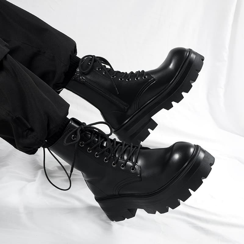 Estilo britânico couro genuíno preto Martin botas masculinas high-End aumentando ferramentas botas de motocicleta primav