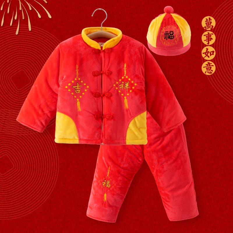 Bebê bebê vermelho outono inverno quente terno masculino festivo ano novo roupas de manga comprida acolchoado engrossado