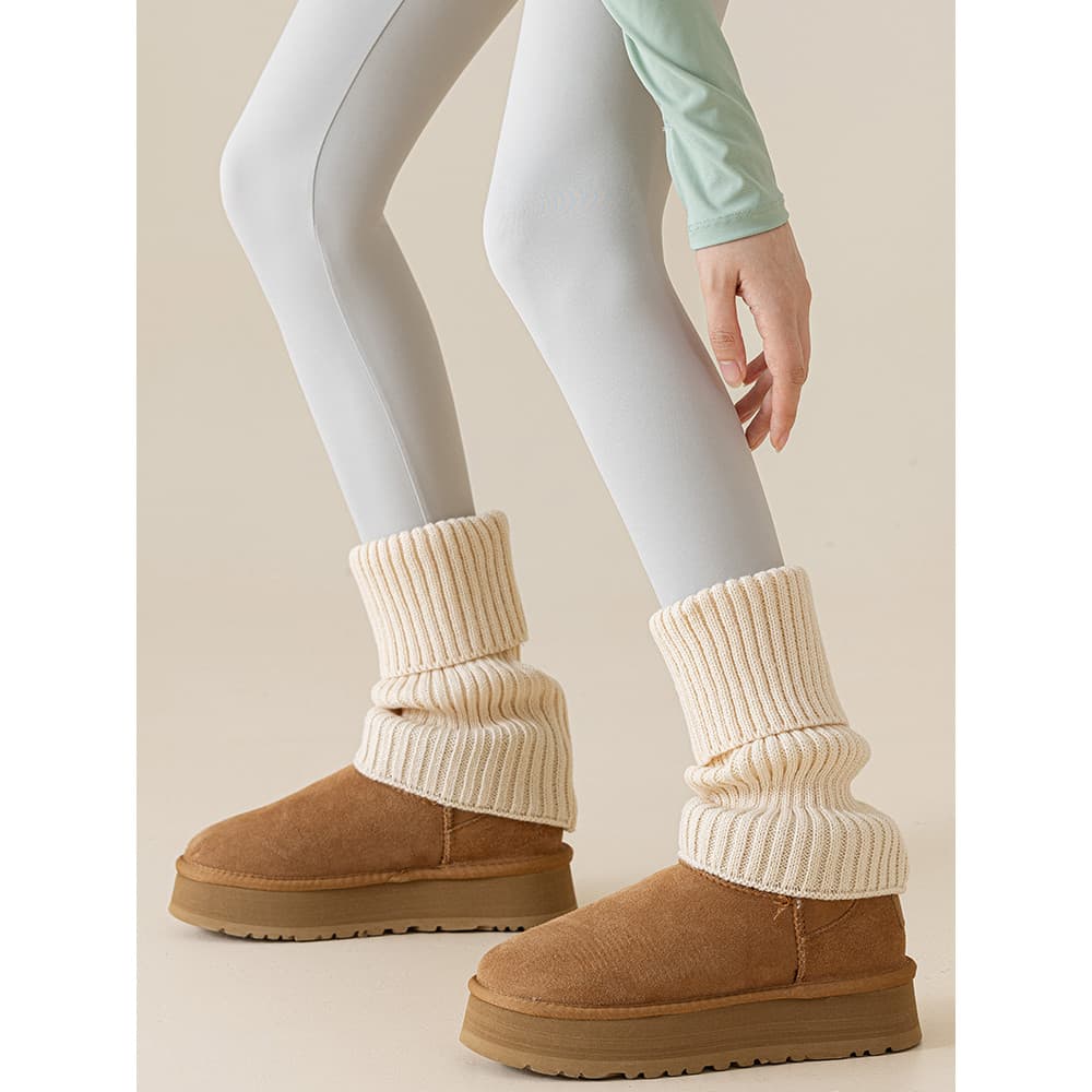 Meias de malha de lã pilha meias tubo médio longo flangeando outono inverno engrossado combinando calças de Yoga botas d