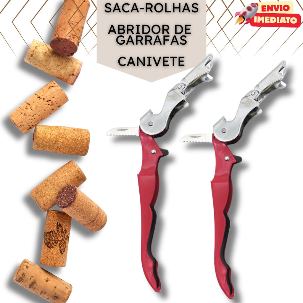 Saca Rolhas / Rolha - 3 em 1 - Abridor de Garrafas, Mini Faca, Canivete - Restaurante, Buffet