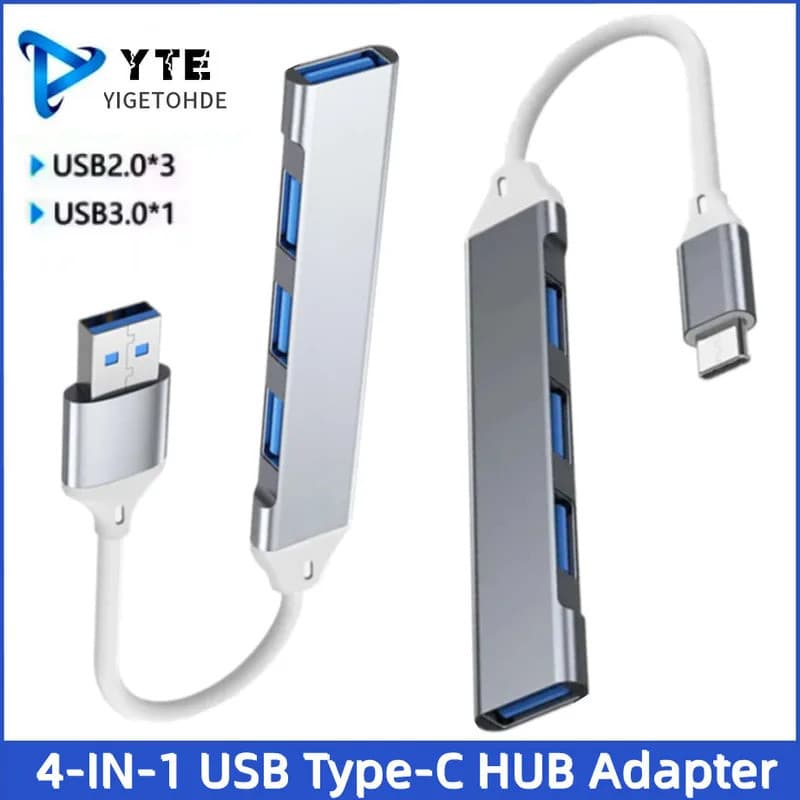4-in-1 USB Type-C Hub Adapter - 5Gbps USB 3.0/2.0 Docking Station Aluminum Alloy Design for MacBook, Laptop, PC & Smartp