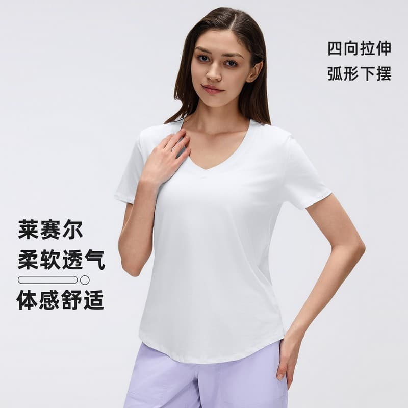 Exportação de comércio exterior roupas de Yoga de manga curta correndo esportes camiseta feminina solta mais magro olhar