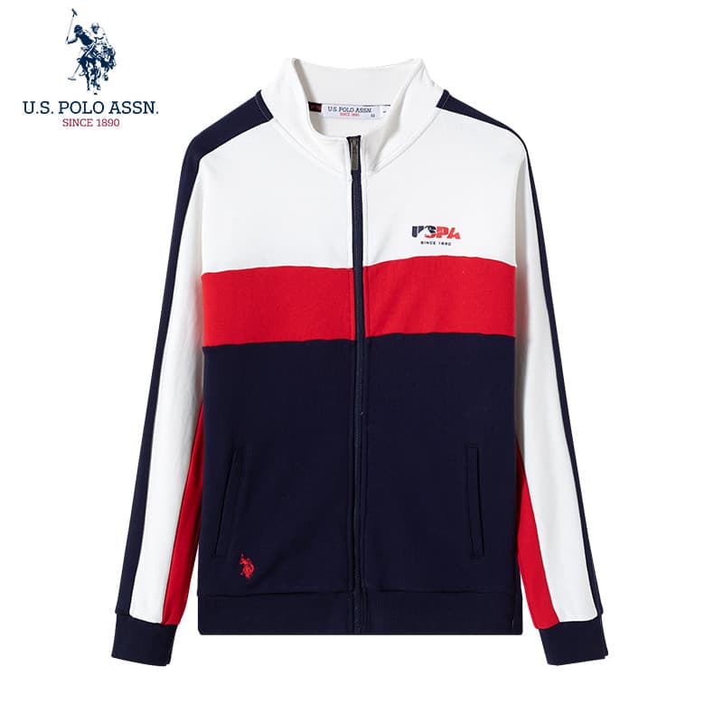 Uspoloassn outono inverno masculino puro algodão moletom Cardigan gola zíper solto listrado jaqueta primavera outono sem