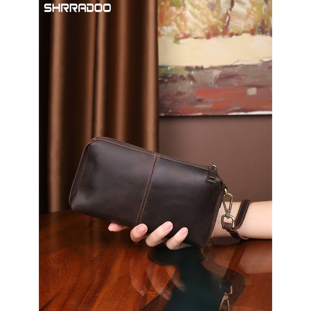 Bolsa de couro genuíno para celular, bolsa masculina de grande capacidade, alta qualidade, simples, bolsa de moedas para