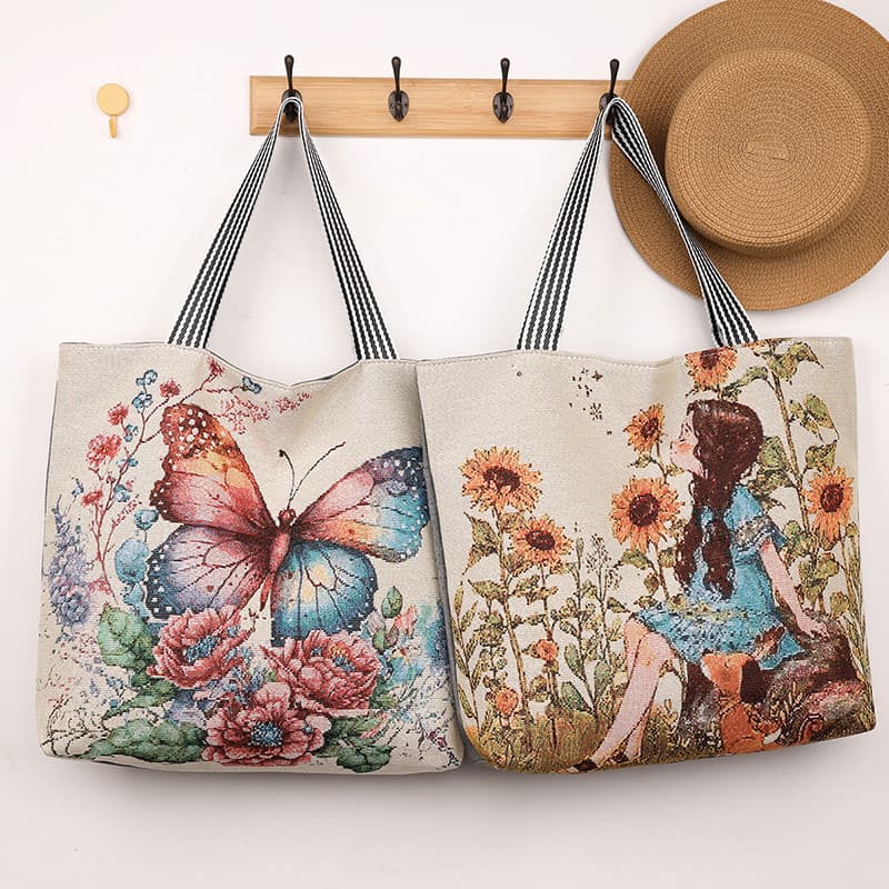 Nova moda estilo simples bolsa feminina All-Match meia-idade grosso linho lona bolsa Momm