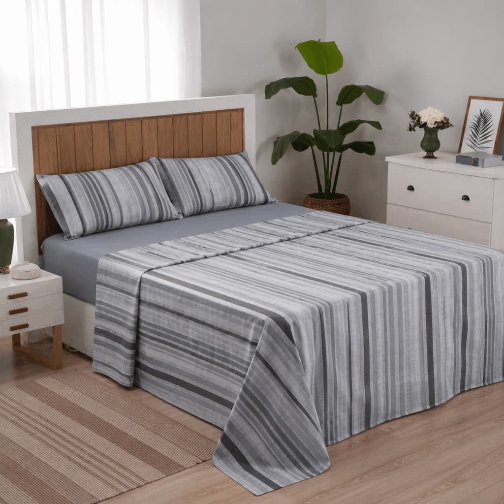 Jogo Lençol Casal Padrão 4 Peças 400 Fios Hypercal Kit Estampado Com Elástico Geométrico Toque Macio