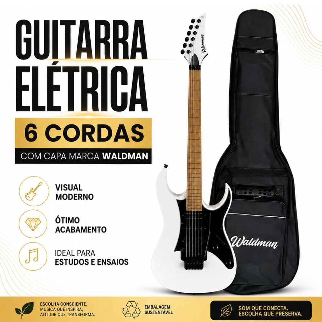 Guitarra Elétrica Waldman WIG-250 WH/B 6 Cordas Com Capa Super Strato
