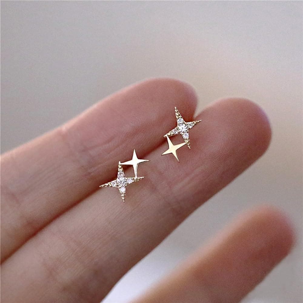 Brincos de Estrela para Mulheres, Elegantes com Zircônia Cúbica, Brincos para Uso Diário
