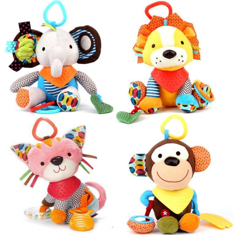 Brinquedo de chocalho de mão de animais fofos para bebês, boneca de pelúcia, mordedor, chocalho de mão de elefante para