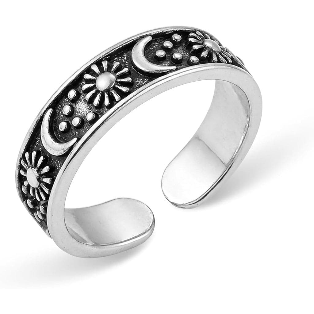 Anel Aberto Vintage Sol e Lua com Design Esculpido, Ajustável, Estilo Boho, Joia Única para Mulheres, Presente