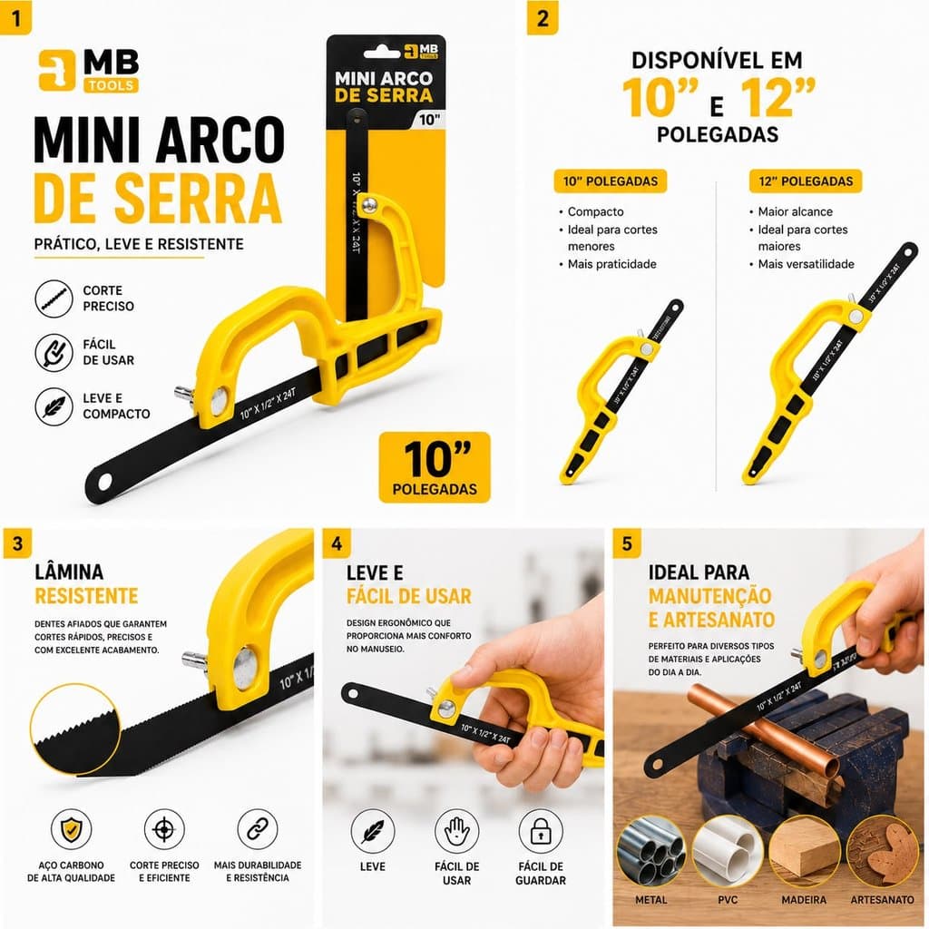 Mini Arco De Serra Manual Com Lâmina 10 E 12 Polegadas