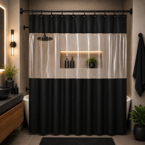 Cortina Box Banheiro Tela Transparente Protecao Respingos Facil Instalar Design Moderno 138x198cm Preta