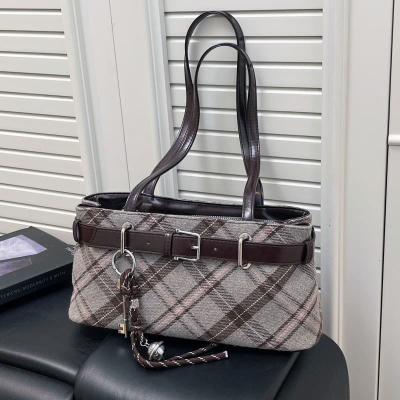 Bolsa feminina xadrez texturizada, modelo vintage 2026, bolsa transversal de ombro com corrente xadrez, bolsa tote para