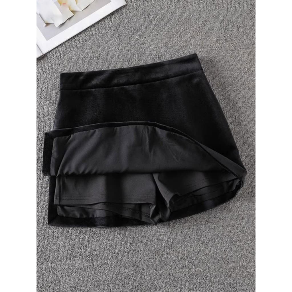 Preto veludo Hakama feminino 2025 outono inverno cintura alta a linha saia curta divisão magro-ajuste mais magro olhar s