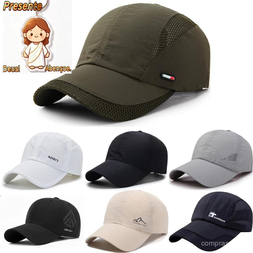 Boné Tactel Masculino e Feminino Respirável Secagem Rápida Ajustável Outdoor Sports