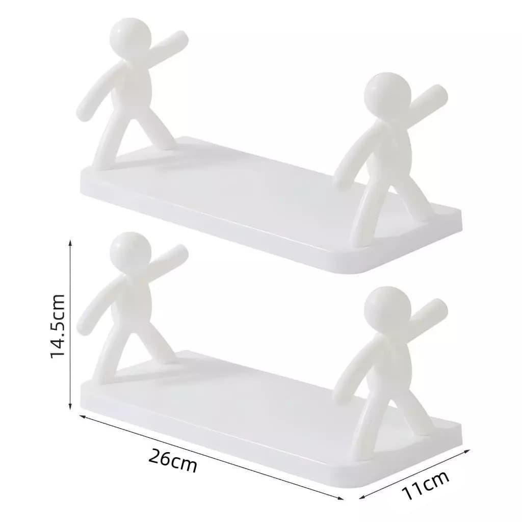 Kit 2 Prateleira Estante Bonequinho plástico com suporte decorativa banheiro cozinha C/ Adesivo