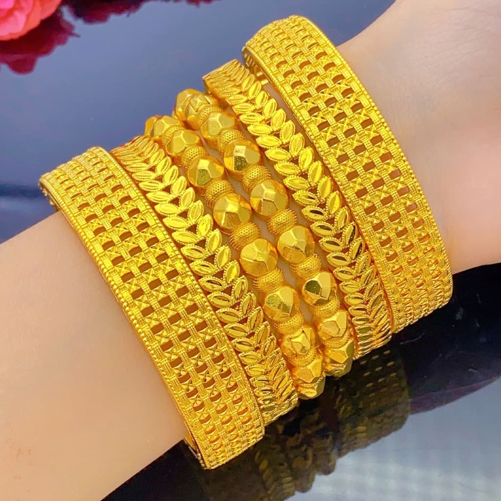 Venda quente transfronteiriça Dubai noiva 24K banhado a ouro oco aberto pulseira vietnã areia ouro pulseira de casamento