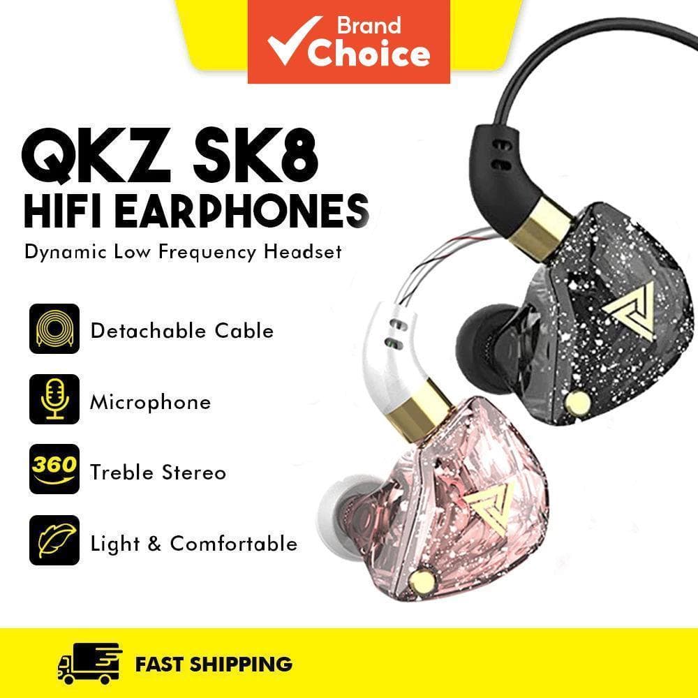 QKZ SK8 Fones de Ouvido com Fio 3,5mm com Microfone, Fone Dinâmico, Graves HI-FI, Monitor Intra-Auricular, Esporte