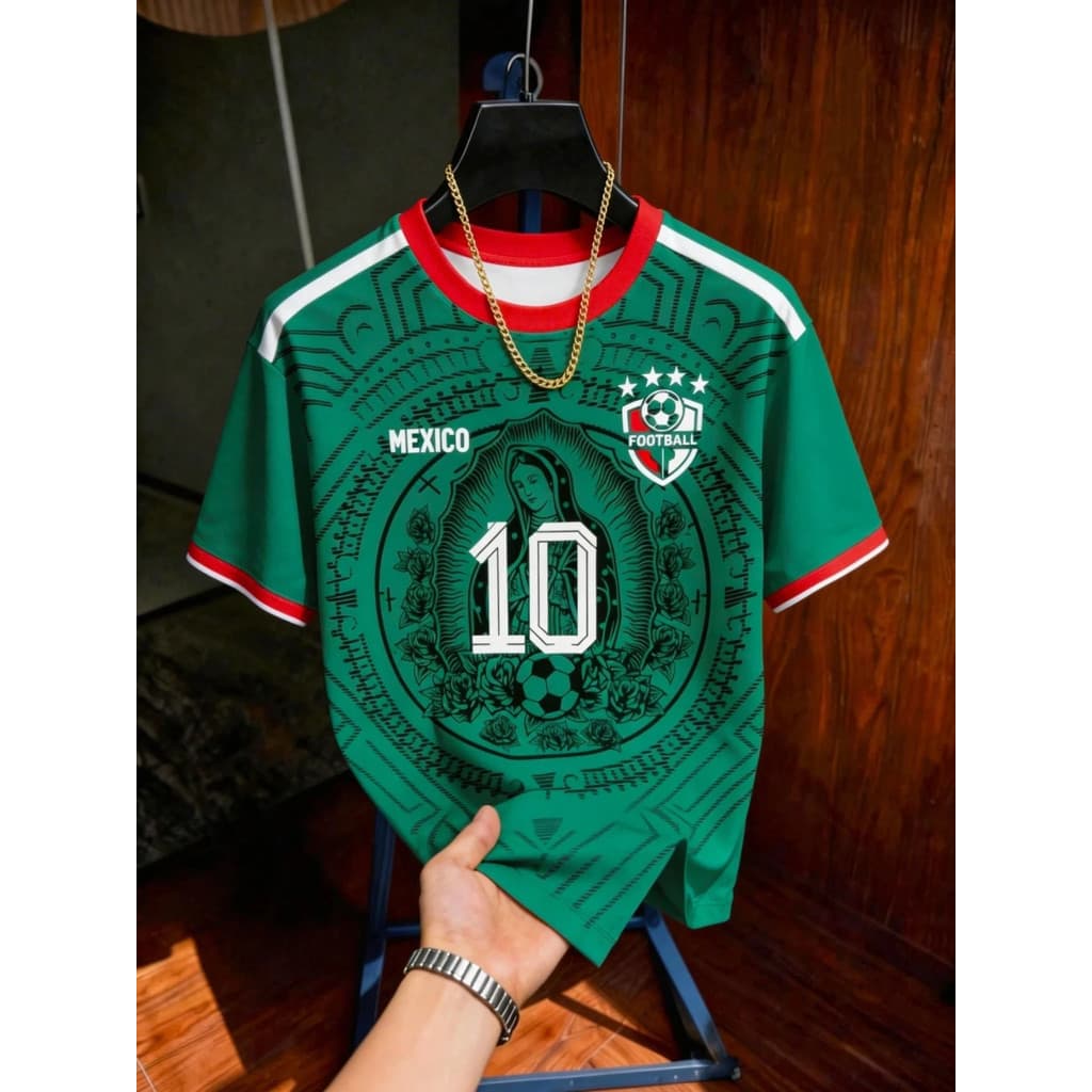 México Masculino 10 Impressão Tripulação Pescoço Manga Curta T Camisa Esportiva Streetwear Verde Camiseta Verão Moda Top