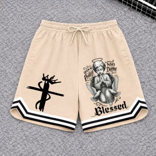 Bermuda Basquete Masculina Dry Fit Blessed Anjo Streetwear Academia Treino Corrida Respirável COD796