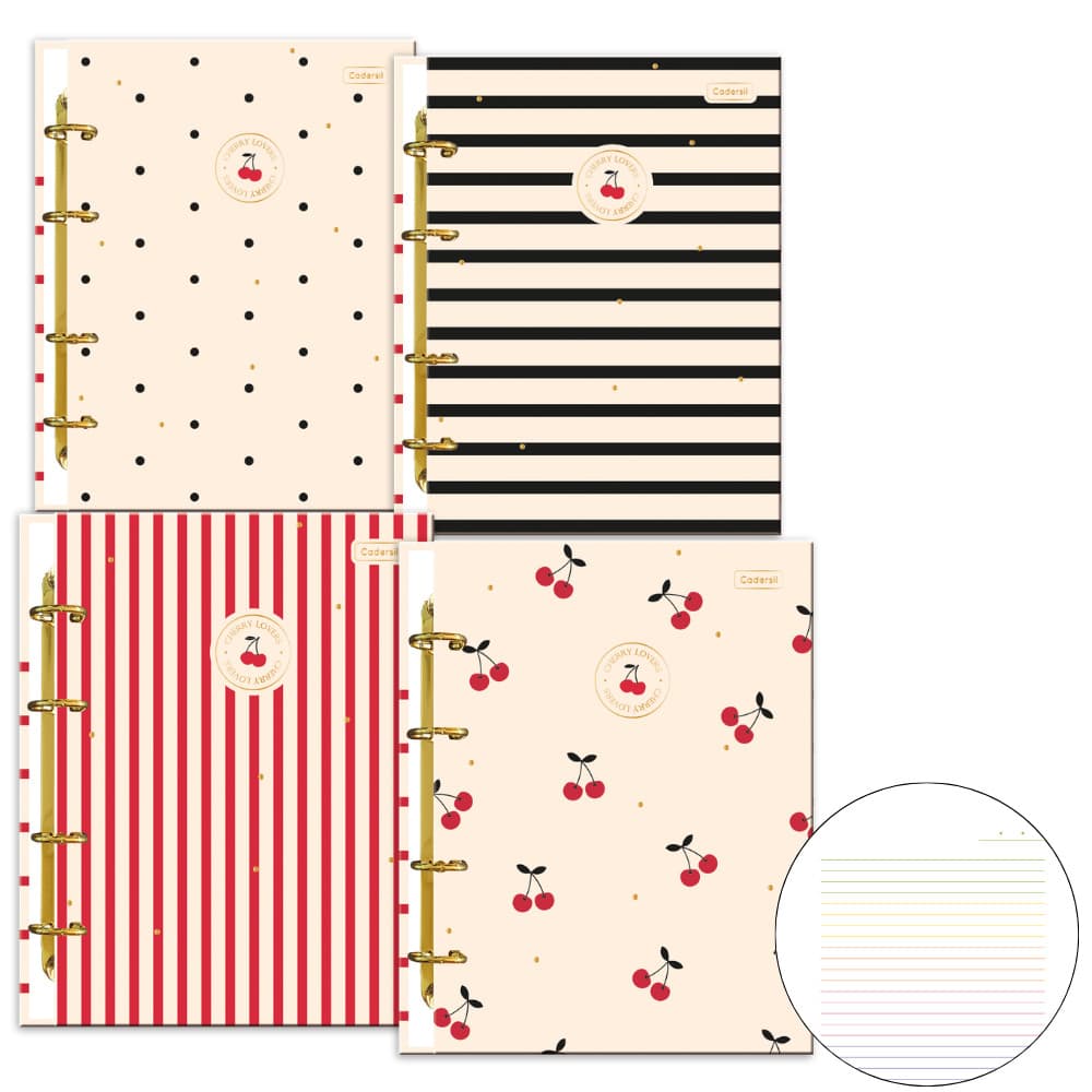Caderno Argolado Fichario Colegial Cherry Lovers Cerejinha Cadersil