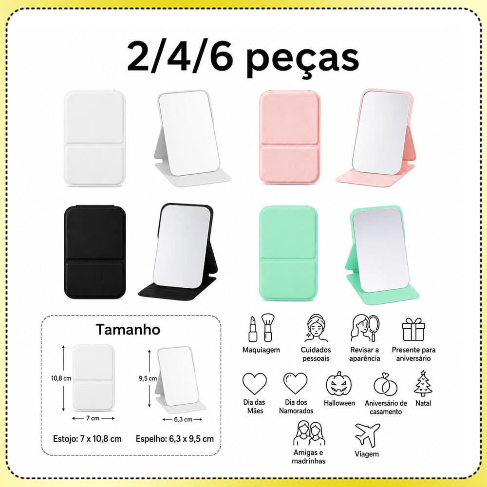 2/4/6x Espelho de maquiagem espelho de viagem espelho portátil espelho de bolso lembrancinha de festa de aniversário
