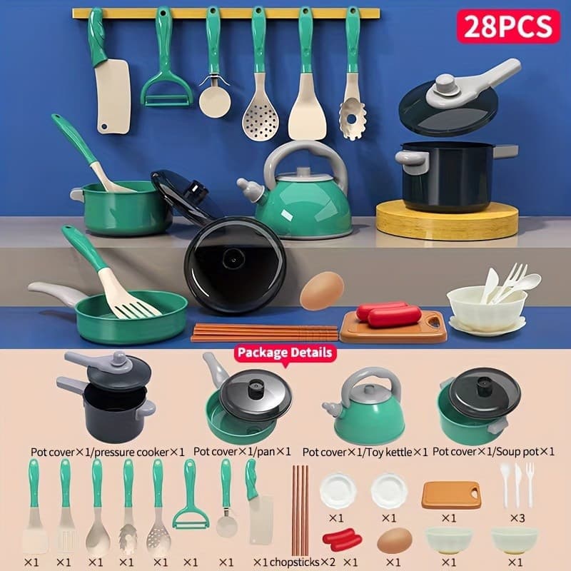 Conjunto de Brinquedos de Cozinha de Simulação, 28 Peças, Brinquedos Infantis, Adequado para Meninos e Meninas Brinquedo