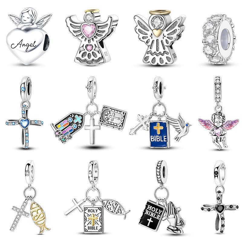 Pingente de Prata S925 Série Cruz de Oração de Anjo, Pérola para Decoração de Páscoa, Presente VK5V HAWT Q0RE