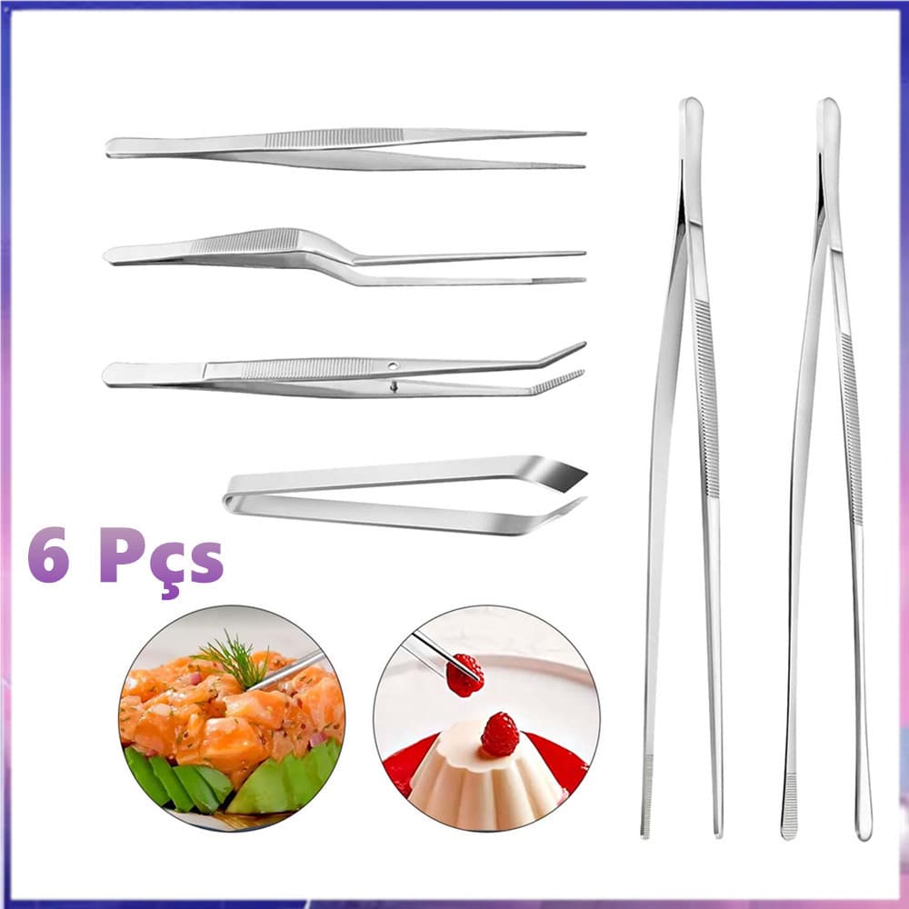 Conjunto de alicates de pinça de cozinha, 6 peças de alicates de comida de cozinha de aço inoxidável, pinças de Chef pro