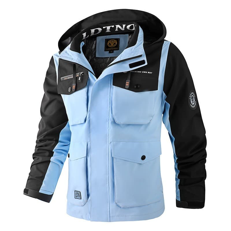 Jaqueta Masculina Colorida Bloco Multi Carga Bolso Com Capuz Punho Ajustável À Prova De Vento Ao Ar Livre Trekkin