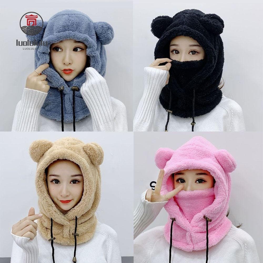 LUOLULULU Chapéus De Inverno , Gorros À Prova De Vento Balaclavas , Chapéu De Orelha De Urso De Pelúcia Quente Para Mulh